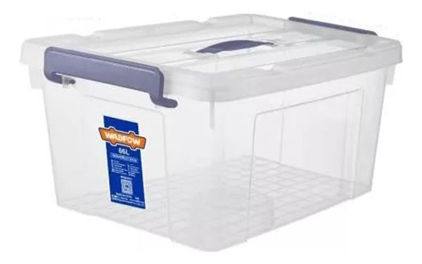 Caja Contenedor Plastico Apilable Transparente 66lt Wadfow