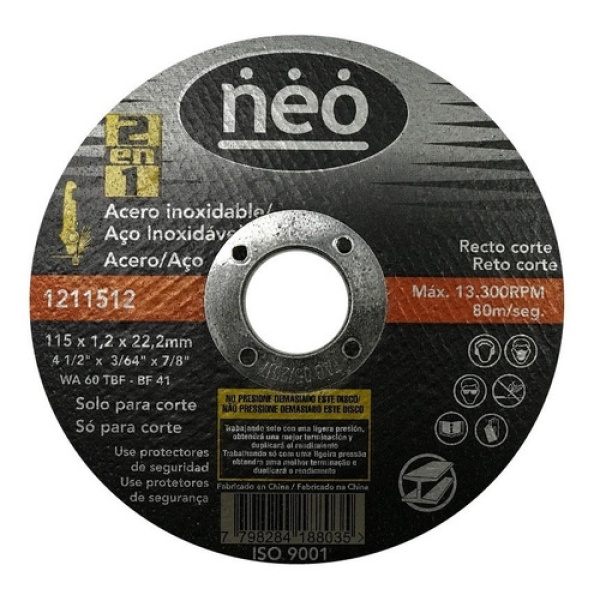 Disco Corte Acero/acero Inox. 4 1/2 (115x1.2x22.2) X 25un