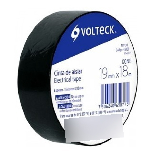 Cinta Aisladora 19mmx18mt Negra(v.x Mult 6u) Volteck Mv