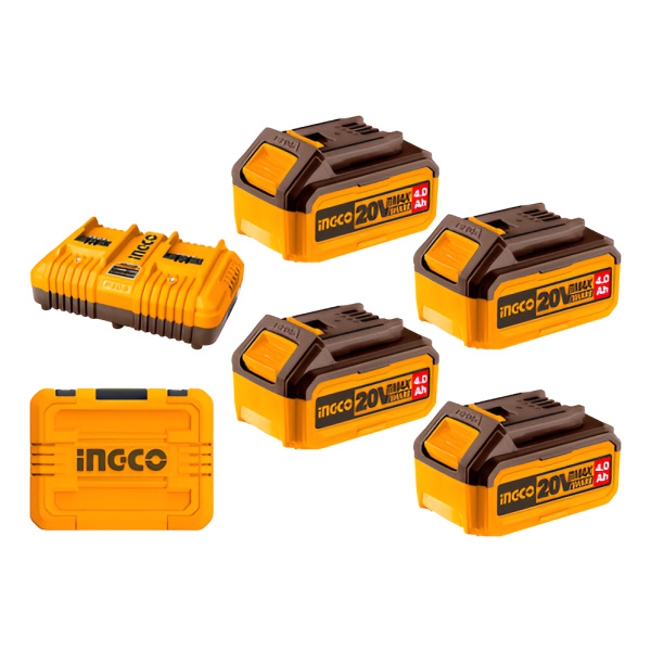 Set X 4 Baterias 4 Amp 20v + Cargador Doble Ingco Fbcli20244