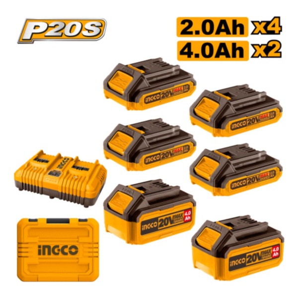 Set X 6 Baterias 20v P20s 4x2ah 2x4ah + Cargador Doble