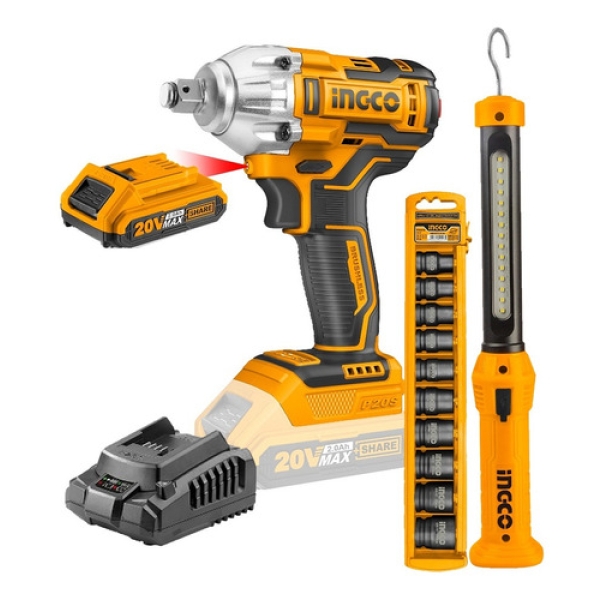 Kit Llave De Impacto 20v + Linterna Recargable + Dados Impac