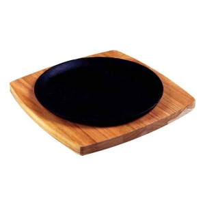 Plancha Hierro Redonda 24cm Con Tabla Madera Teca