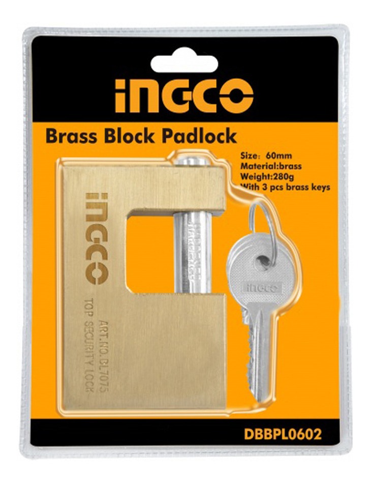 Candado Antipalanca Bronce 90mm Ingco 3 Llaves Dbbpl0902