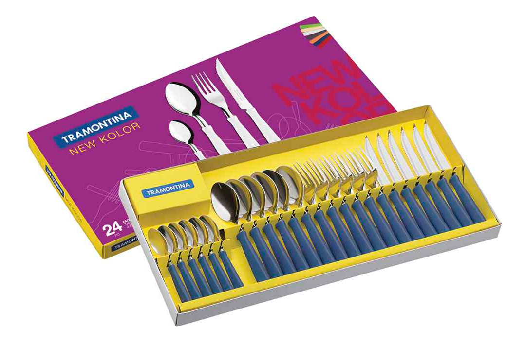 Set Cubiertos 24 Piezas New Kolor Azul Tramontina 23199/162