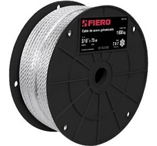 Pack 10mt Cable Acero Galvanizado 1/8 7x7 Rollo 75mt Fiero