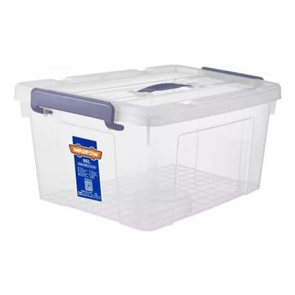 Caja Contenedor Plastico Apilable Transparente 66lt Wadfow