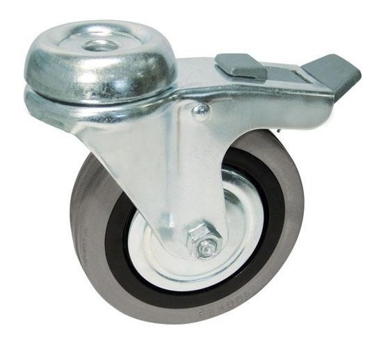 Set De 4 Rueda D Goma Gris 125mm Giratoria P/ Perno C/ Freno