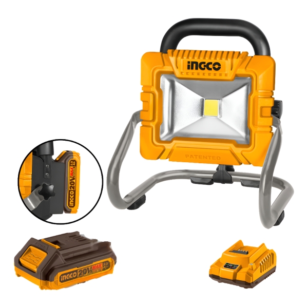 Foco Led A Bateria 20v P20s Ingco Con Bateria Y Cargador