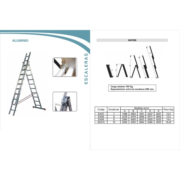 Escalera 3 Funciones De Aluminio 4.12mts Codigo Eax7