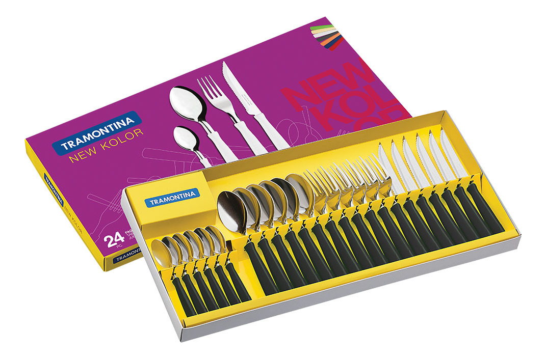 Set Cubiertos 24 Piezas New Kolor Negro Tramontina 23199/062