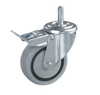 Set De 4 Ruedas De Goma Gris 80mm Perno Roscado Con Freno