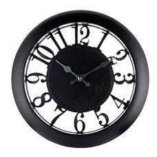 Reloj De Pared Negro/esfera Transparente 30cm.