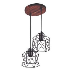 Colgante 2 Luces Base Madera Y Jaulas Chicas Negras