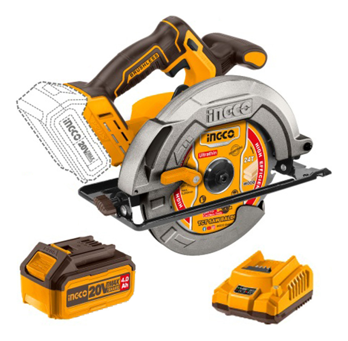 Sierra Circular Ingco 20v 185mm Bat 4ah Carg Csli18511