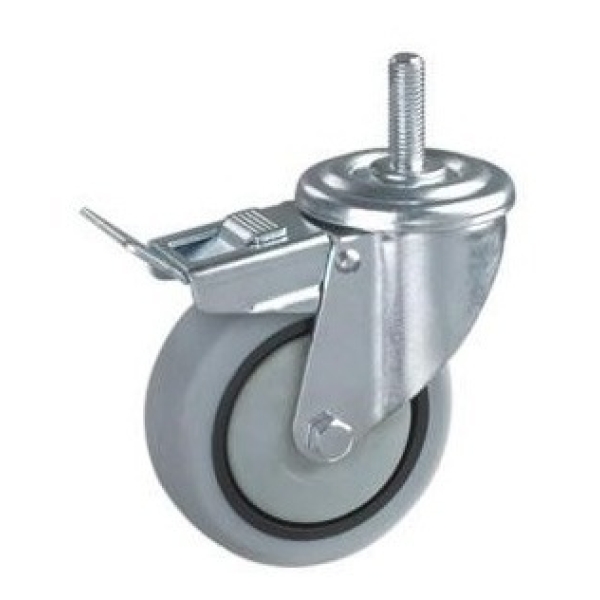 Rueda De Goma Gris 80mm Perno Roscado C/ Freno Y Cubre Rueda