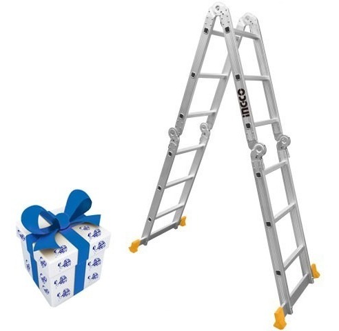 Escalera Andamio Aluminio Multiuso 12 Esc 3.7m Ingco +regalo