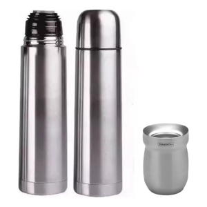 Mate Tramontina En Acero Inox + Termo De 1lt De Acero Inox