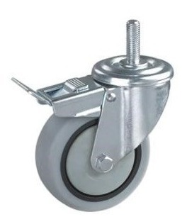 Rueda D Goma Gris 125mm Perno Roscado C/ Freno Y Cubre Rueda