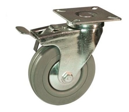 Rueda De Goma Gris Con Base Giratoria Con Freno 100mm Rgf100