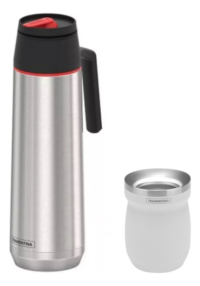 Termo 1 Litro Acero Inox Tramontina + Mate De Acero Inox P G - Imagen 4