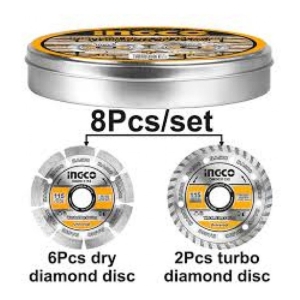 Set Lata Con 8 Discos De Widia Diamantado 115mm 41/2 Ingco