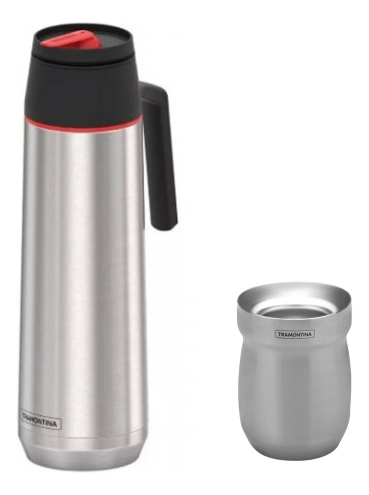 Termo 1 Litro Acero Inox Tramontina + Mate De Acero Inox P G