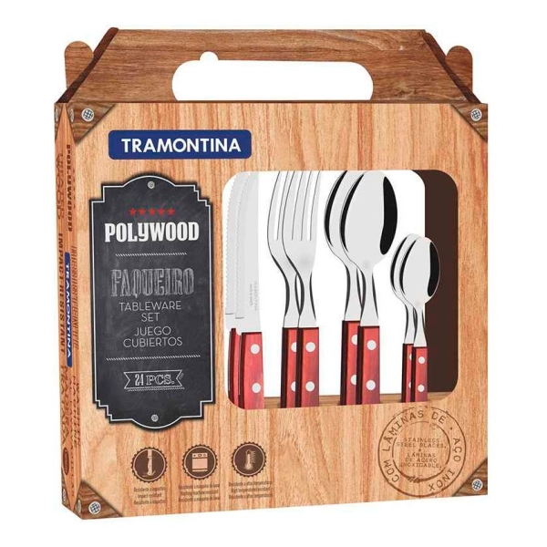 Juego De Cubiertos 24 Pzs Polywood Rojo Tramontina 21199/705
