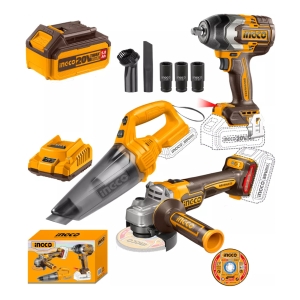 Kit Llave Impacto 850nm + Aspiradora + Amoladora Ingco