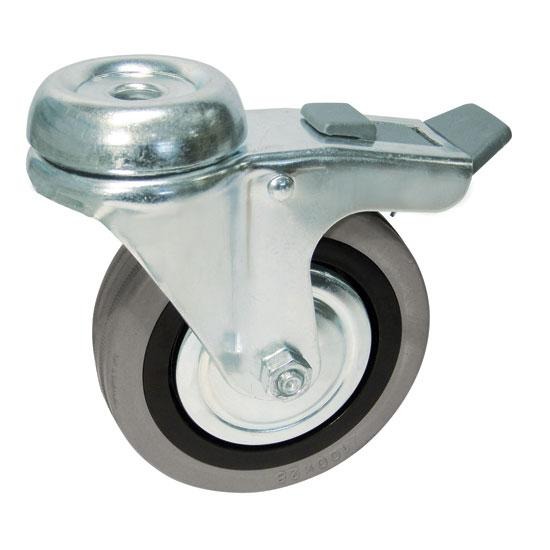 Rueda De Goma Gris 100mm Giratoria Para Perno Con Freno