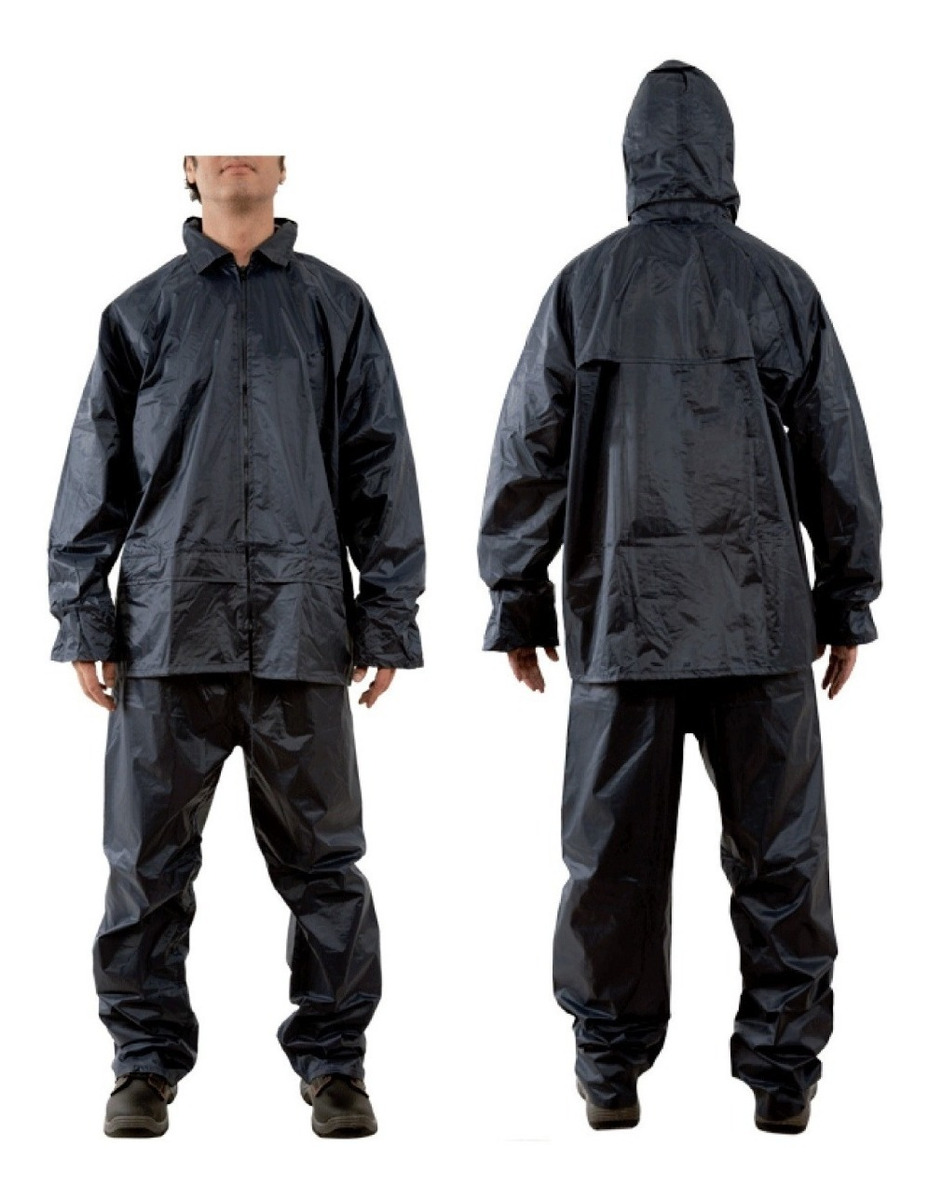Equipo Para Lluvia Con Capucha Tela De Avion Azul Talle M