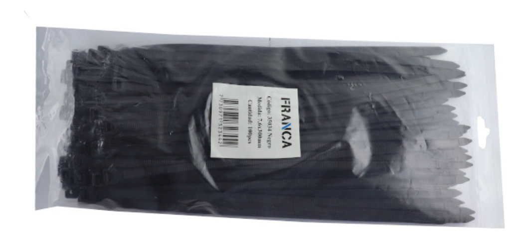 Precinto 7.6 X 300mm. (bolsa X 100un.) Negro Franca