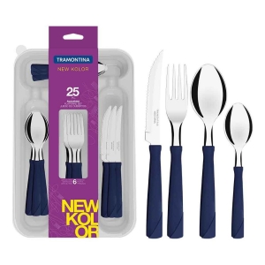 Juego De Cubiertos 25 Piezas New Kolor Azul Tramontina 23198