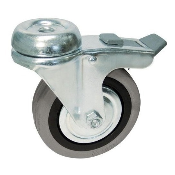Rueda De Goma Gris 160mm Giratoria Para Perno Con Freno
