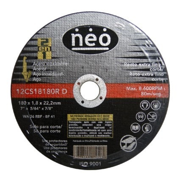 Disco De Corte 7 Pulgadas 180x1.8x22,2mm Neo 12cs18180rd