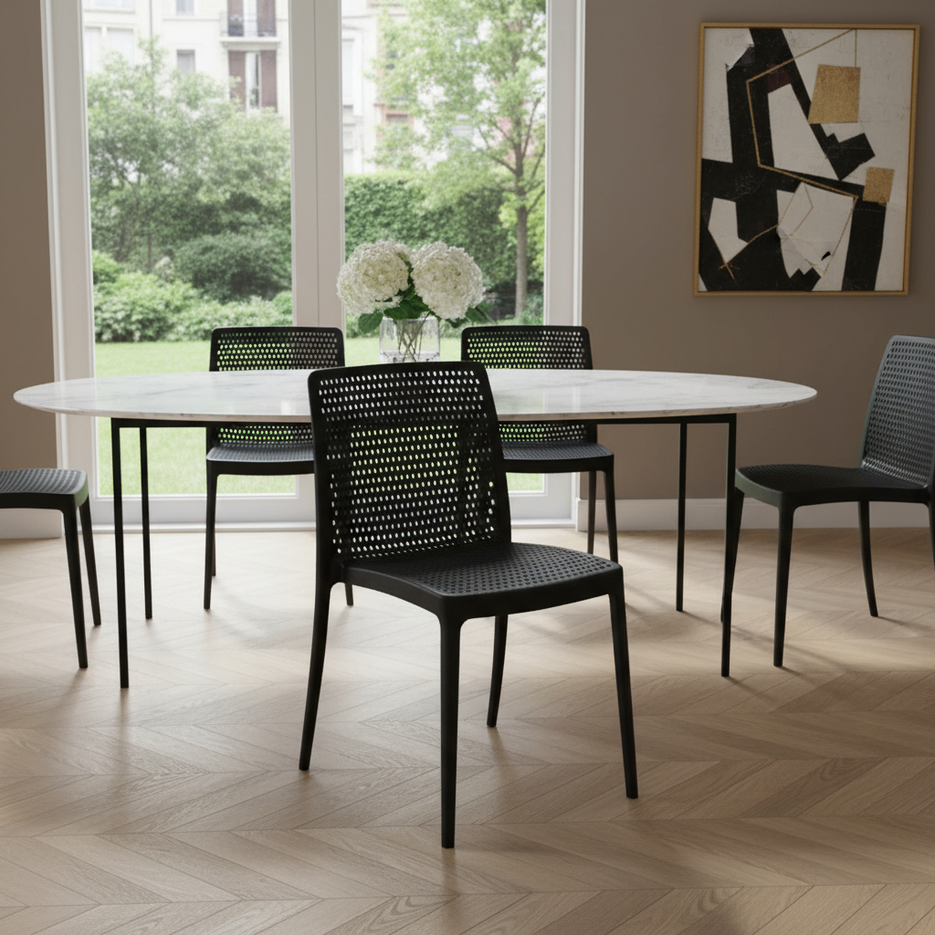 Silla De Comedor Apilable De Polipropileno Respaldo Calado