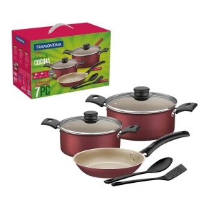 Juego Batería De Cocina 7pz Turim Rojo Tramontina 20298/779