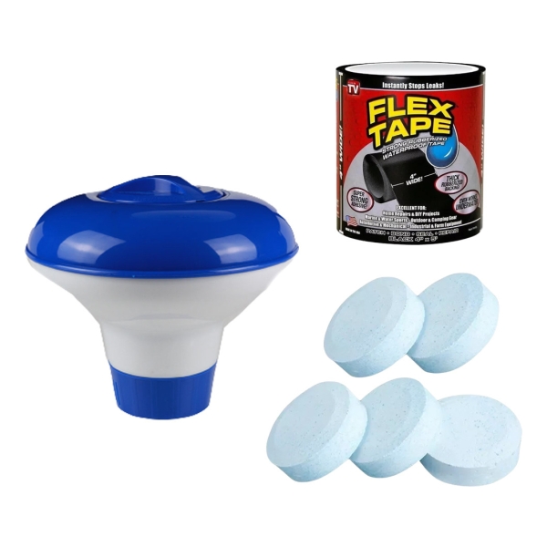 Boya Piscina Goldex + 5 Pastillas Cloro + Cinta Parche P G