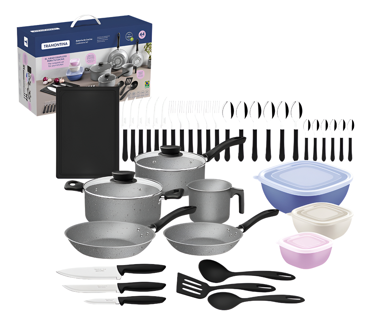 Batería De Cocina Tramontina 44pzs Acero Negro