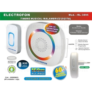 Timbre Musical Inal. Electrofon 150m, 60 Melodias, C/luz
