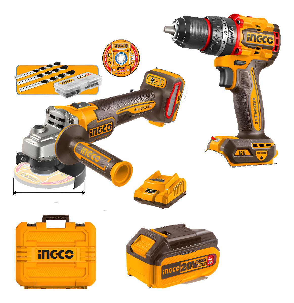 Combo Amoladora Y Atornilladora Ingco C/ 2bat 20v Ckli20273