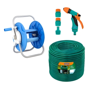Kit Enrrollador De Manguera + 40mt Manguera + Kit De Puntero