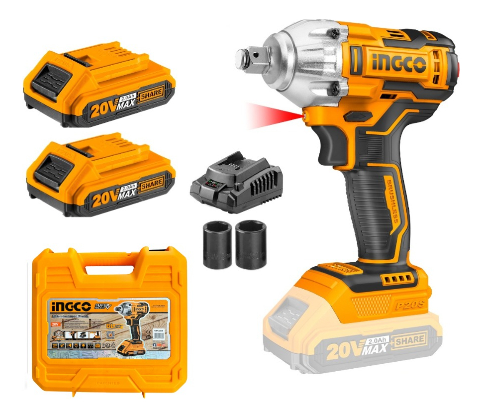 Llave De Impacto Ingco Ciwli2038 Inalámbrica 1/2 300nm Color Amarillo Frecuencia 50 Hz