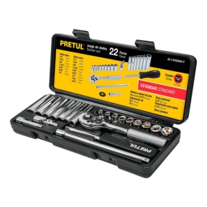 Juego De Dados Standard Mas Accesorios Pretul Jd-1/4x22sae-p