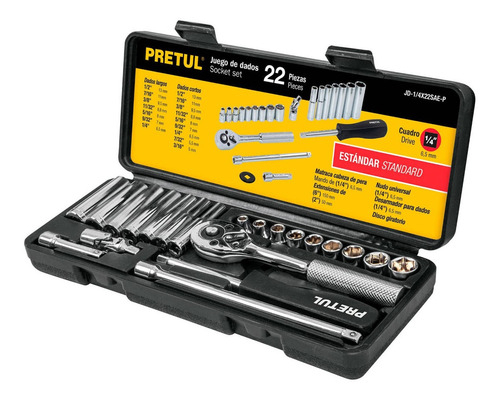 Juego De Dados Standard Mas Accesorios Pretul Jd-1/4x22sae-p