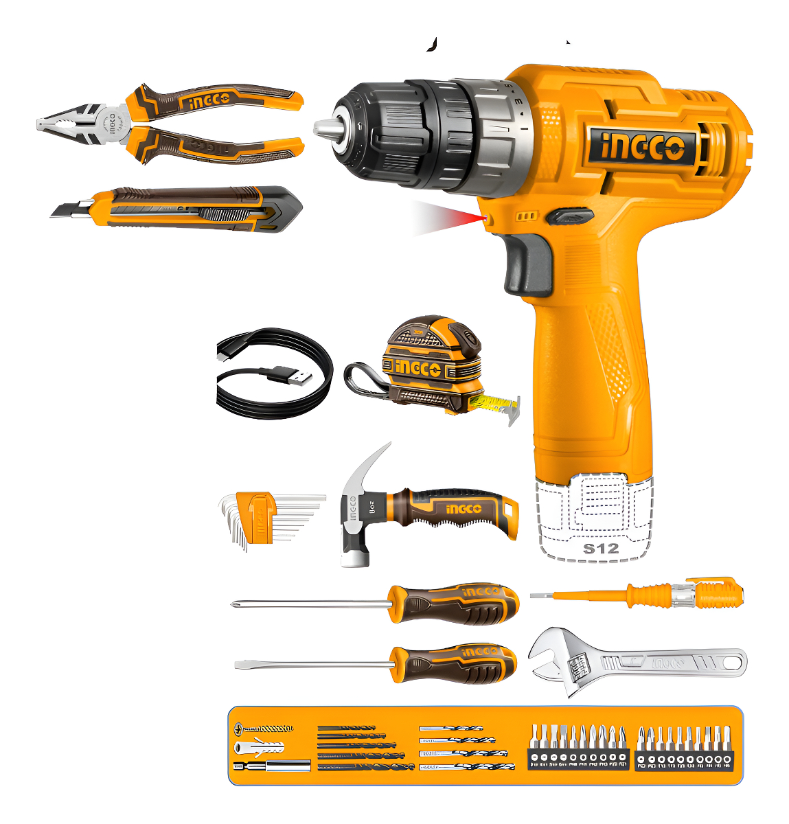 Kit Atornillador 12v En Valija+ Herramientas Hkthp10891