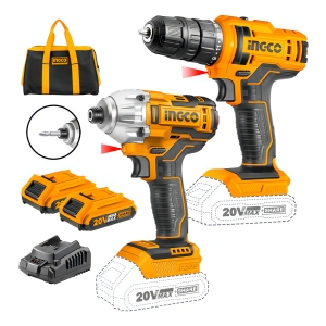Kit Taladro + Atornillador De Impacto Inalambrico 20v Color Amarillo
