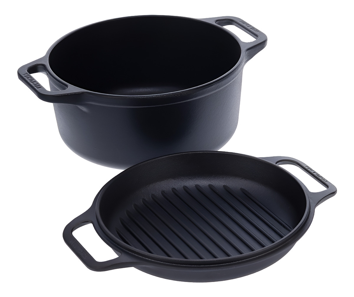 Olla Victoria C/tapa Doble Uso Hierro Curado 6l/26cm C/asas