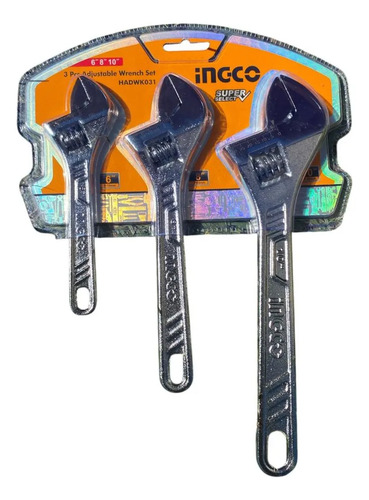 Kit Set X 3 Llaves Ajustable Tipo Francesa Ingco Hadwk031 Plateado